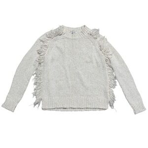 Madewell Sweater Cream Fringe Crew Neck